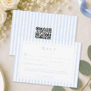 Elegante Klassieke Blauwe Streep Bruiloft QR RSVP Kaartje
