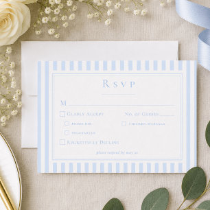 Elegante klassieke blauwe streep bruiloft RSVP kaartje