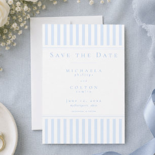 Elegante klassieke blauwe streep bruiloft save the date