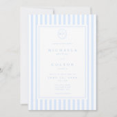 Elegante klassieke blauwe streep monogram bruiloft kaart (Voorkant)