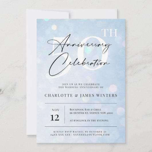 Elegante klassieke blauwe waterverf 50ste verjaard kaart (Voorkant)