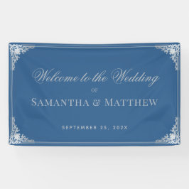 Elegante Klassieke Blauwgrijze Vintage Trouwbegroe Spandoek