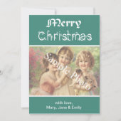Elegante, klassieke blauwgroen Merry Christmas fot Feestdagenkaart (Voorkant)