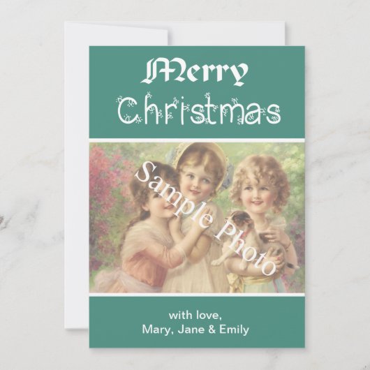 Elegante, klassieke blauwgroen Merry Christmas fot Feestdagenkaart (Voorkant)