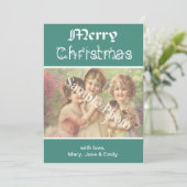 Elegante, klassieke blauwgroen Merry Christmas fot Feestdagenkaart (Staand voorkant)