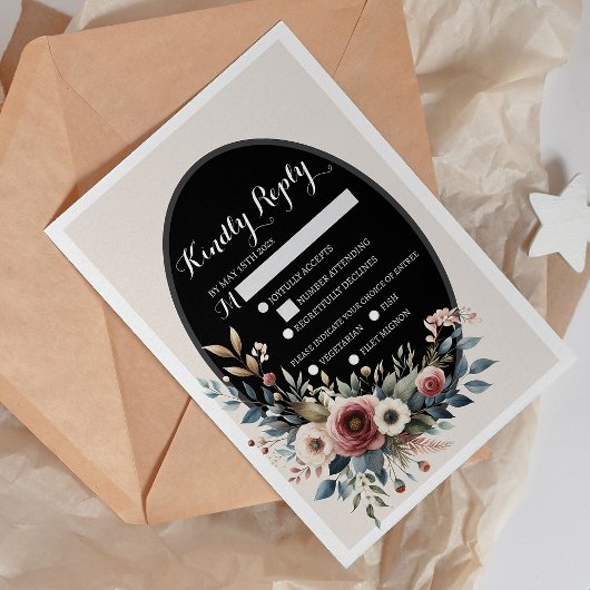 Elegante Klassieke Bloemen Rustieke Huwelijksreact RSVP Kaartje