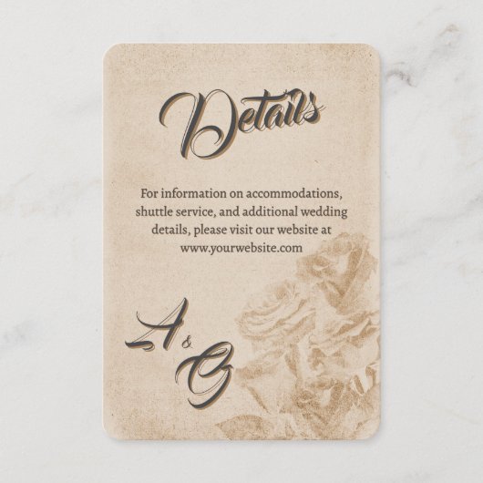 Elegante Klassieke Bloemen Rustieke Trouwdetails 1 Informatiekaartje (Voorkant)