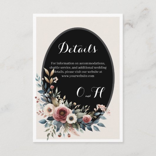 Elegante Klassieke Bloemen Rustieke Trouwdetails 4 Informatiekaartje (Voorkant)