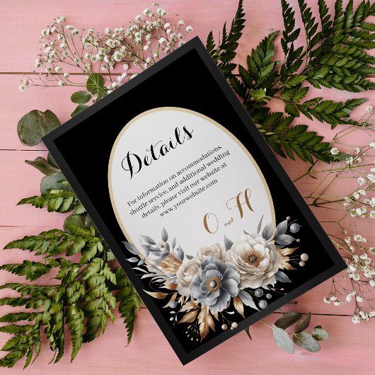Elegante Klassieke Bloemen Rustieke Trouwdetails 5 Informatiekaartje