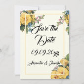 Elegante klassieke bloemengele bewaar de datum  kaart (Voorkant)