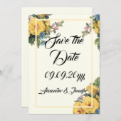 Elegante klassieke bloemengele bewaar de datum  kaart (Voorkant / Achterkant)