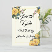 Elegante klassieke bloemengele save the date kaart (Staand voorkant)