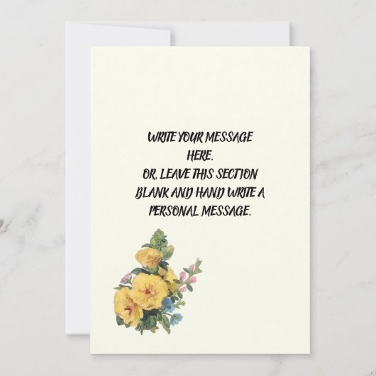 Elegante klassieke bloemengele save the date kaart (Achterkant)