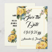 Elegante klassieke bloemengele save the date kaart (Voorkant / Achterkant)
