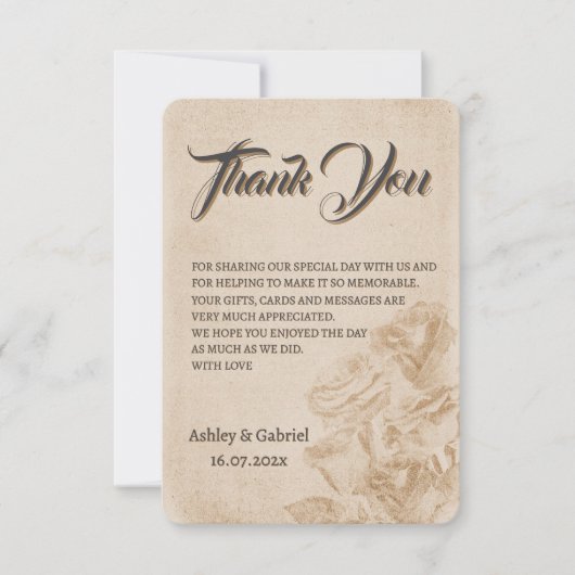 Elegante klassieke bloemenrustieke bruiloft Dank u Bedankkaart (Voorkant)