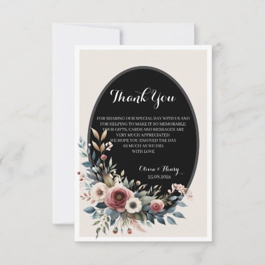 Elegante klassieke bloemenrustieke bruiloft Dank u Bedankkaart (Voorkant)