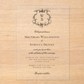 Elegante Klassieke Bloemkam Monogram Huwelijk Acryl Uitnodigingen (Voorkant)