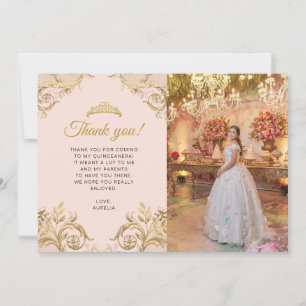 Elegante klassieke blush roze goud foto Quinceañer Bedankkaart