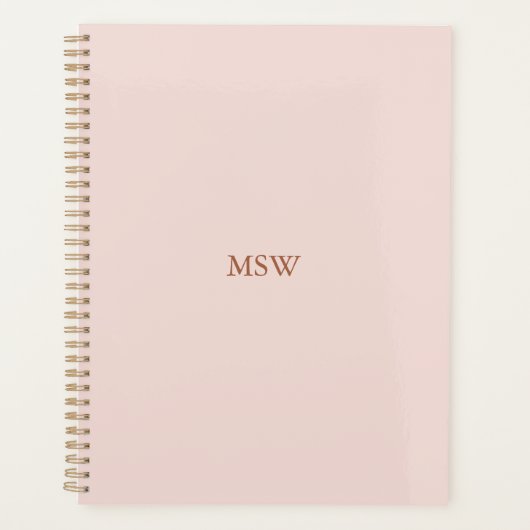 Elegante klassieke blush roze monogram minimalist planner (Voorkant)