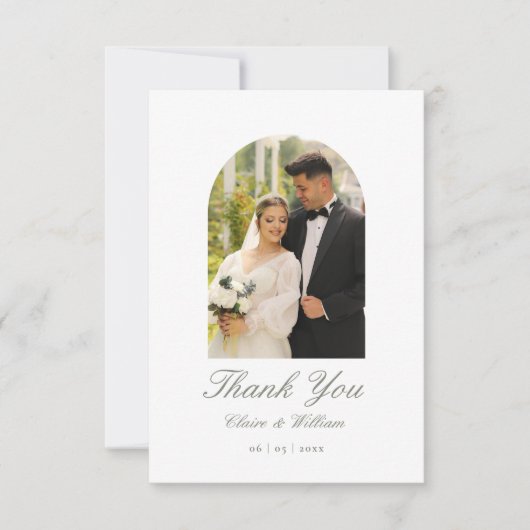 Elegante klassieke boog foto bruiloft bedankkaart (Voorkant)