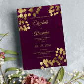 Elegante klassieke bordeaux gouden eucalyptus brui kaart