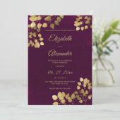 Elegante klassieke bordeaux gouden eucalyptus brui kaart (Staand voorkant)