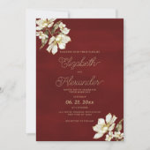 Elegante klassieke bordeauxrode gouden bloemen bru kaart (Voorkant)