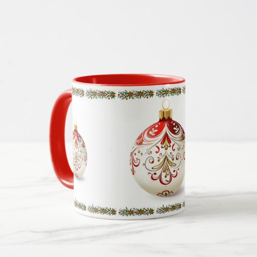 Elegante klassieke botanische kerstbal mok (Voorkant links)