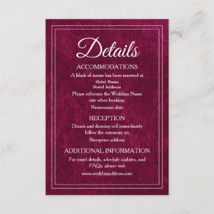 Elegante Klassieke Bourgondië Bes Weddingdetails Informatiekaartje