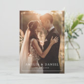 Elegante klassieke bruiloft foto datum bedankkaart (Staand voorkant)