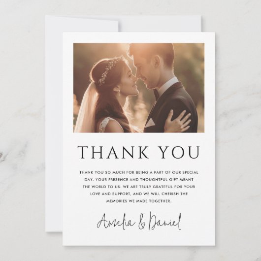 Elegante klassieke bruiloft foto datum bedankkaart (Achterkant)