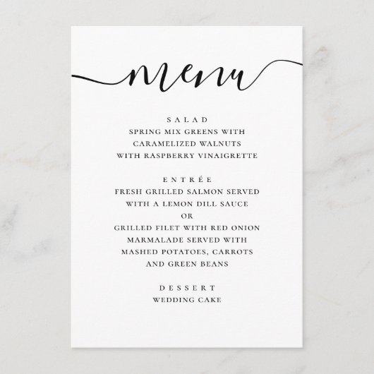 Elegante Klassieke Bruiloft | Minimalistische Mode Menu (Voorkant)