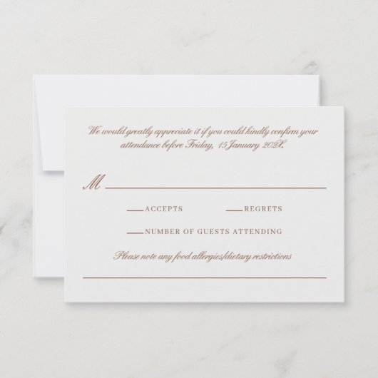 Elegante klassieke bruine & Ecru bruiloft RSVP Kaartje (Voorkant)