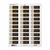 Elegante Klassieke Bruine Gouden Monogrammed Huwel Etiket (Full Sheet)