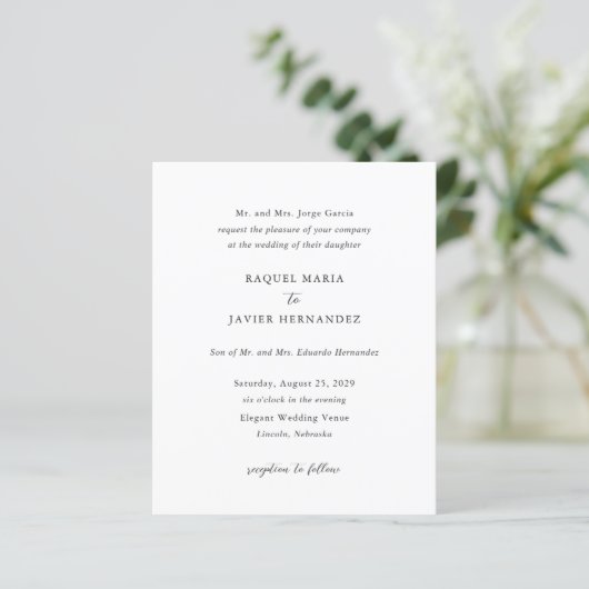 Elegante klassieke budget bruiloft uitnodiging (Staand voorkant)