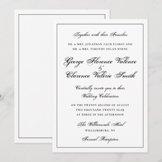 Elegante Klassieke Calligrafie Scriptie Bruiloft Kaart (Voorkant / Achterkant)