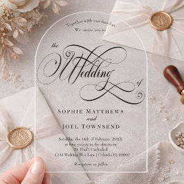 Elegante klassieke chique zwarte kalligrafie bruil acryl uitnodigingen