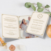 Elegante Klassieke Crème en Gouden Monogram Bruilo