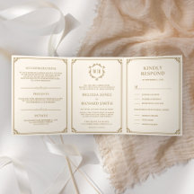 Elegante Klassieke Crème en Gouden Monogram Bruilo