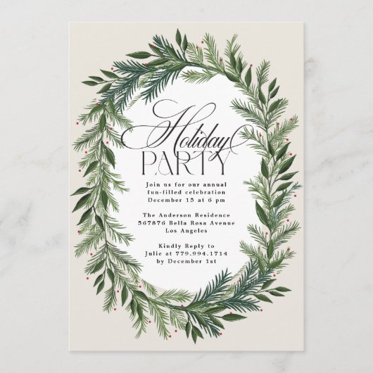 Elegante klassieke dennenkrans kerstfeest kaart (Voorkant)