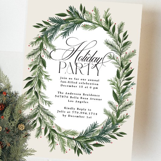 Elegante klassieke dennenkrans kerstfeest kaart