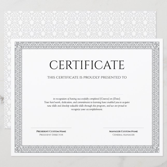 Elegante Klassieke Diploma Certificaat afdrukbaar (Voorkant / Achterkant)