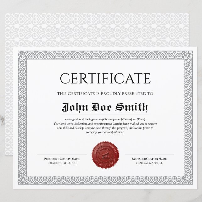 Elegante Klassieke Diploma Certificaat rode waszeg (Voorkant / Achterkant)