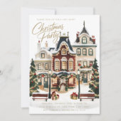 Elegante klassieke dorpshuizen kerstfeest kaart (Voorkant)
