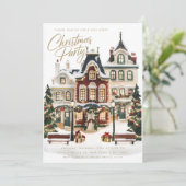 Elegante klassieke dorpshuizen kerstfeest kaart (Staand voorkant)