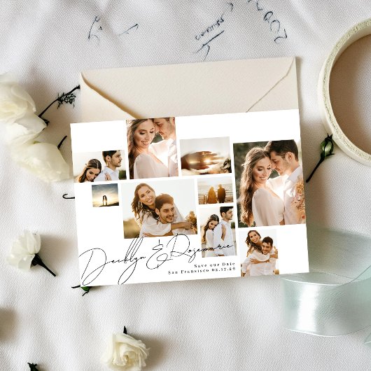 Elegante Klassieke Eenvoudige Collage Multi Foto Save The Date