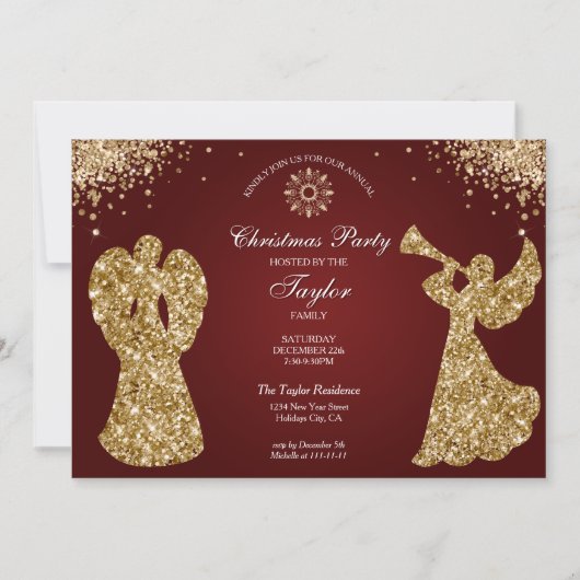 Elegante klassieke engel kerstdiner partij kaart (Voorkant)