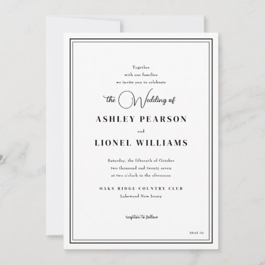 Elegante klassieke formele script eenvoudige bruil kaart (Voorkant)