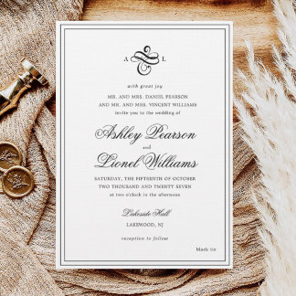 Elegante klassieke formele script monogram bruilof kaart