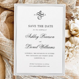Elegante klassieke formele script monogram bruilof save the date